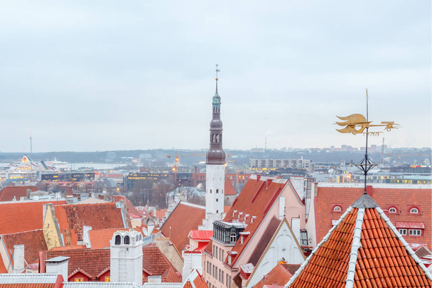 aerial view of the old and modern city, Tallinn - 写真・画像