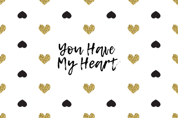 Valentine wenskaart met tekst, zwart en goud hart - Vector, afbeelding