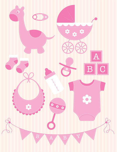 Συλλογή από ροζ αντικείμενα κορίτσι μωρών - Διάνυσμα, εικόνα