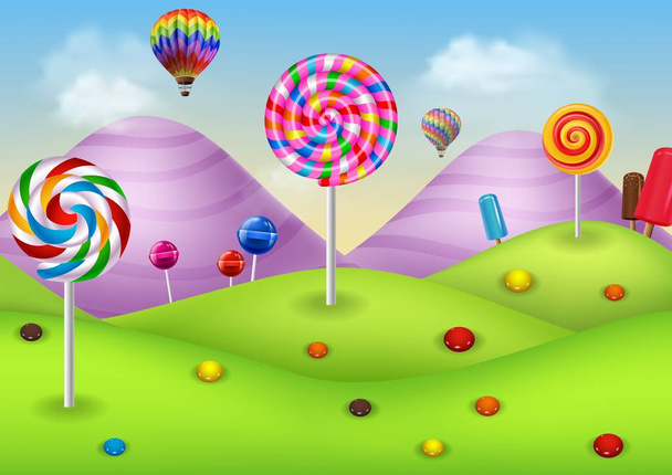 Candyland fantasia com dessrts e doces
 - Vetor, Imagem