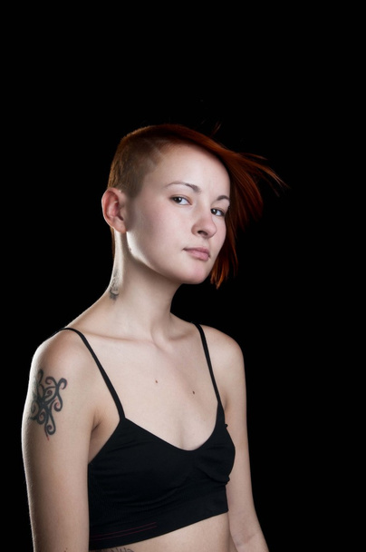 Woman with short red hair in black underwear - Zdjęcie, obraz