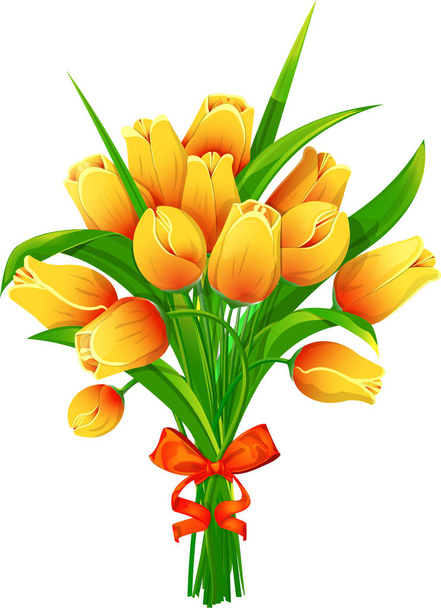 Yellow tulips with ribbon - Vector, Image