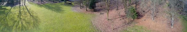 Вид з повітря на парк, траву, листя і дерева взимку
 - Фото, зображення