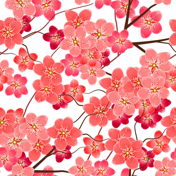 Seamless pattern with sakura flowers branches - Vettoriali, immagini