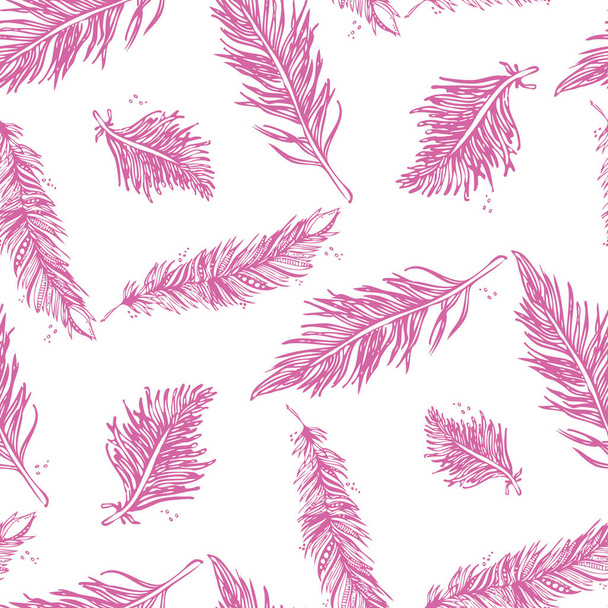 Saumaton kuvio höyhenet vaaleanpunainen violetti valkoinen backgro
 - Vektori, kuva
