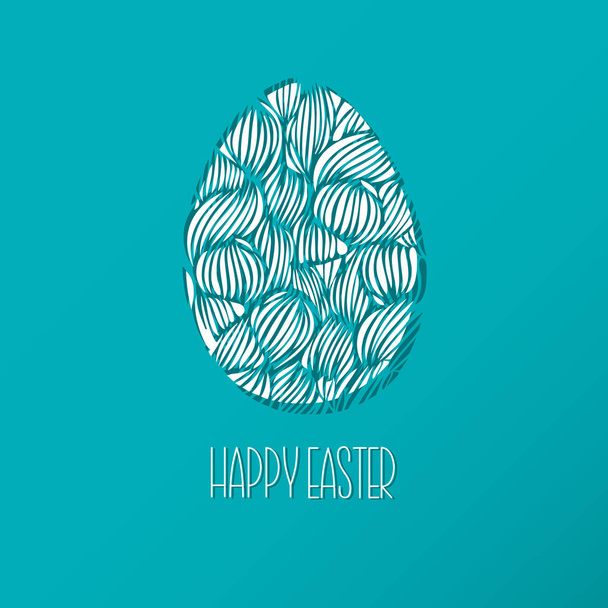 Greeting Easter Card with egg with wave pattern. Cute Doodle sty - Vector, Image