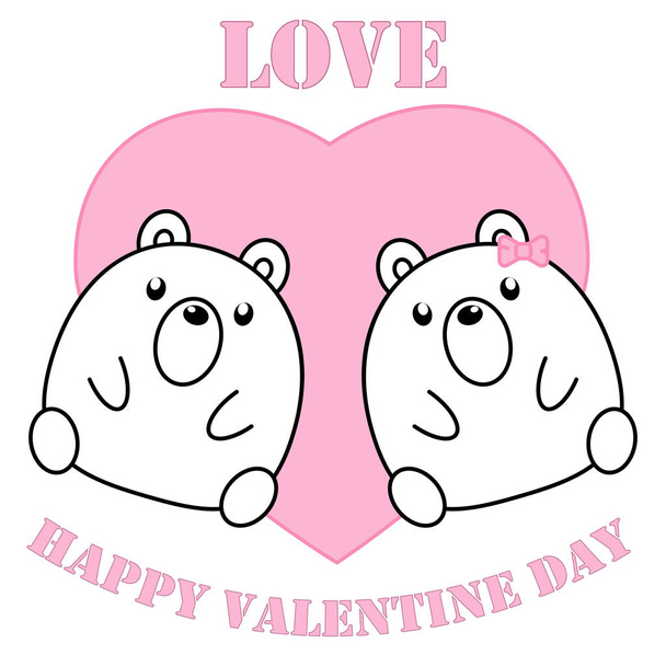 Lovely couple cute bear with pink heart in Valentine concept - Vetor, Imagem