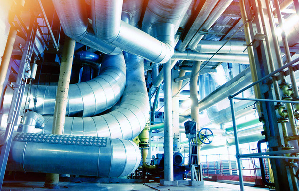Průmyslová zóna, Ocelové potrubí v modrém tónu - Fotografie, Obrázek