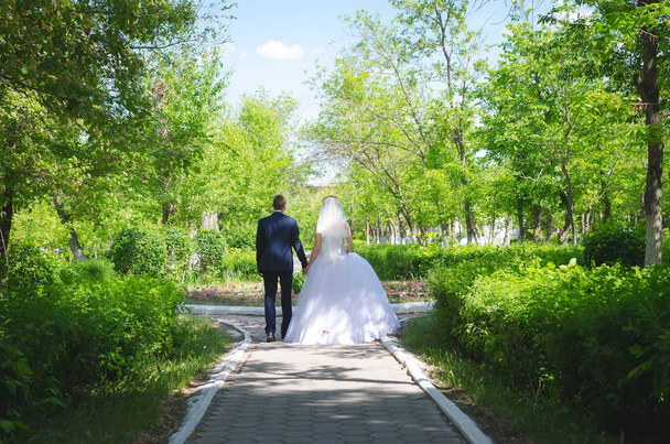 Genç Düğün çifti birlikte yürüme - Fotoğraf, Görsel