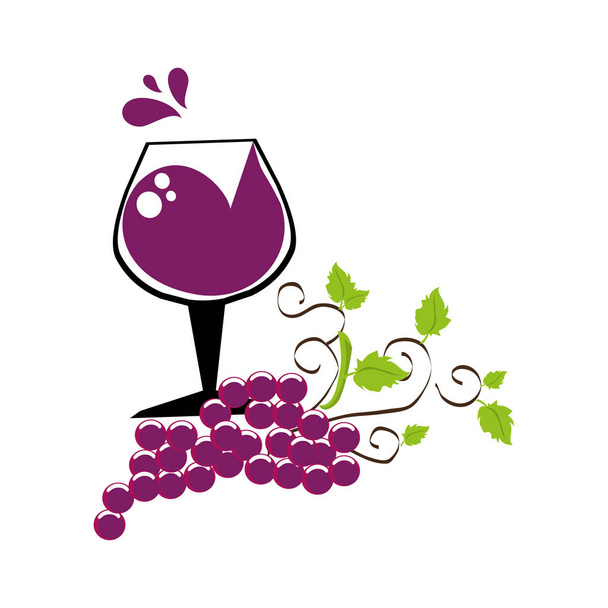 uvas e folhas com copo de vinho
 - Vetor, Imagem