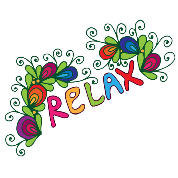 Colorful Relax inscription with flower and leaves - Vector, Image