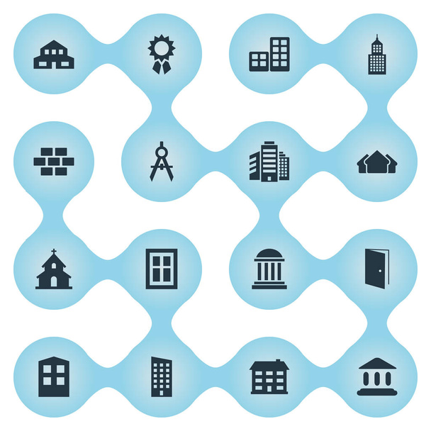 Set Of 16 Simple Construction Icons. Can Be Found Such Elements As Shelter, Reward, Academy And Other. - Vector, Image