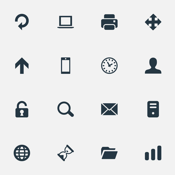 Set Of 16 Simple Apps Icons. Can Be Found Such Elements As Statistics, Dossier, User And Other. - Vektor, kép