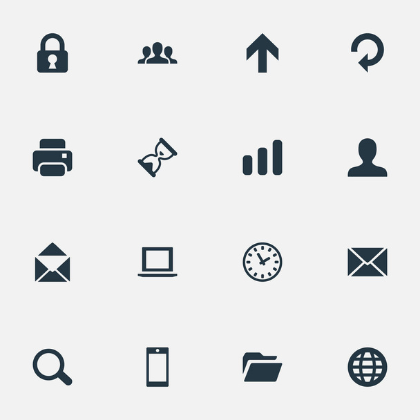 Set Of 16 Simple Application Icons. Can Be Found Such Elements As Dossier, Sand Timer, Statistics. - Vektor, kép