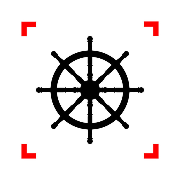 A hajó kerék jele. Fókusz sarkokban, fehér alapon fekete ikon - Vektor, kép