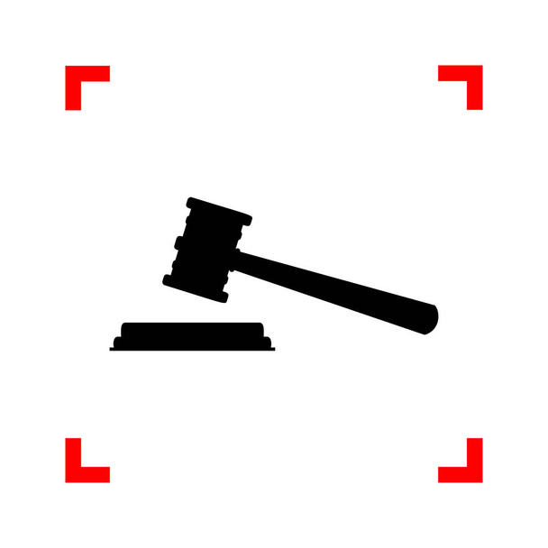 Justitie hamer teken. Zwarte pictogram in focus hoeken op witte backgr - Vector, afbeelding