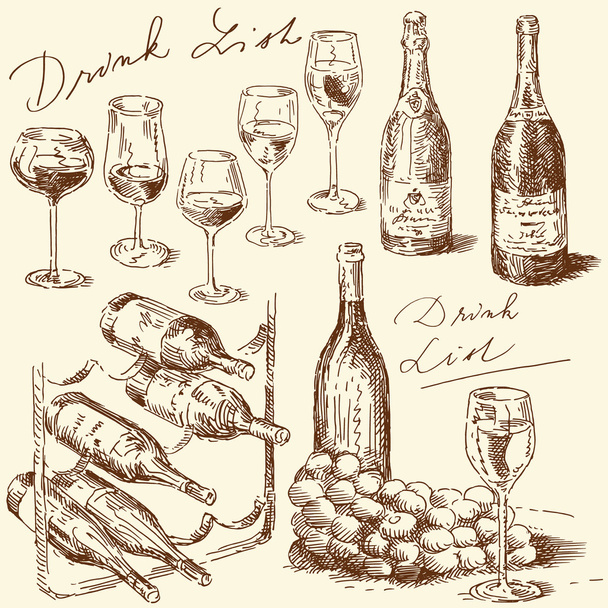 Handgezeichnete Weinsammlung - Vektor, Bild
