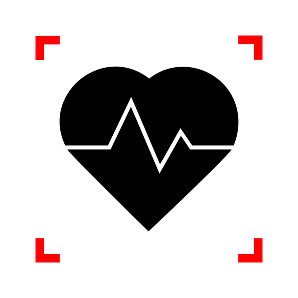 Illustrazione del segno del battito cardiaco. Icona nera negli angoli di messa a fuoco su whit
 - Vettoriali, immagini