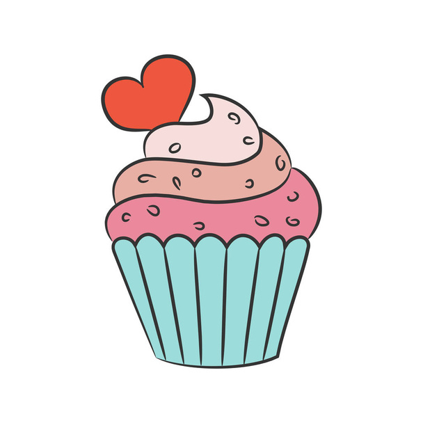 Cupcake with hearts on the white background. - Wektor, obraz