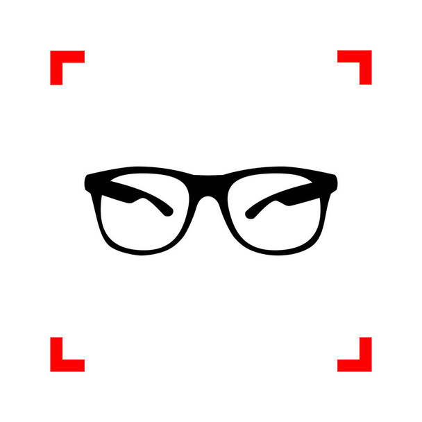 Okulary przeciwsłoneczne Zarejestruj ilustracja. Czarna ikona w rogach fokus na whi - Wektor, obraz