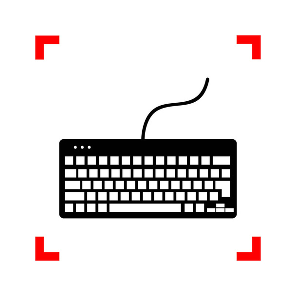 Toetsenbord eenvoudig teken. Zwarte pictogram in focus hoeken op witte backg - Vector, afbeelding