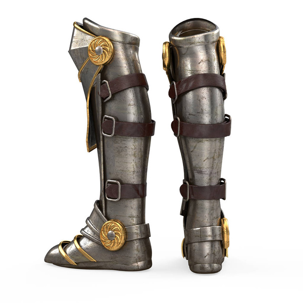 Železo fantasy vysoké boty knight armor izolovaných na bílém pozadí. 3D obrázek - Fotografie, Obrázek
