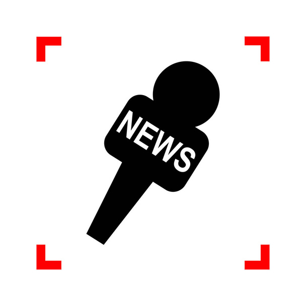 TV news microphone sign illustration. Black icon in focus corner - Vector, Image