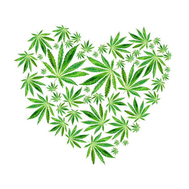 Heart of Bright green cannabis sativa leaves - Foto, Imagem