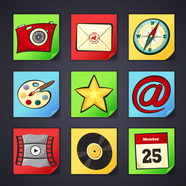 Icons for apps in cartoon style - Vetor, Imagem
