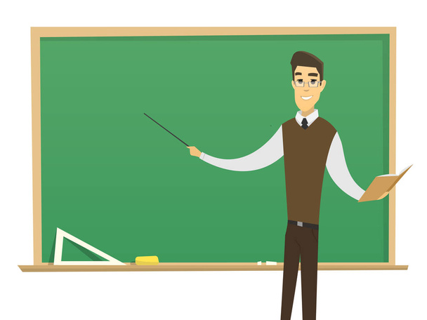 De mannelijke leraar cartoon met schoolbord - Vector, afbeelding