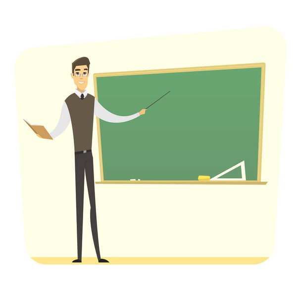 De mannelijke leraar cartoon met schoolbord - Vector, afbeelding