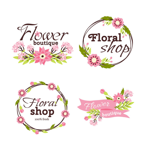 Floral shop badge decorative frame template vector illustration. - Vektor, obrázek