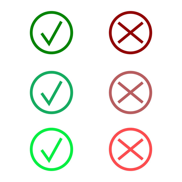 Набор значков для галочек. Стильный набор значков галочкой зеленого и красного цветов, вектор
 - Вектор,изображение