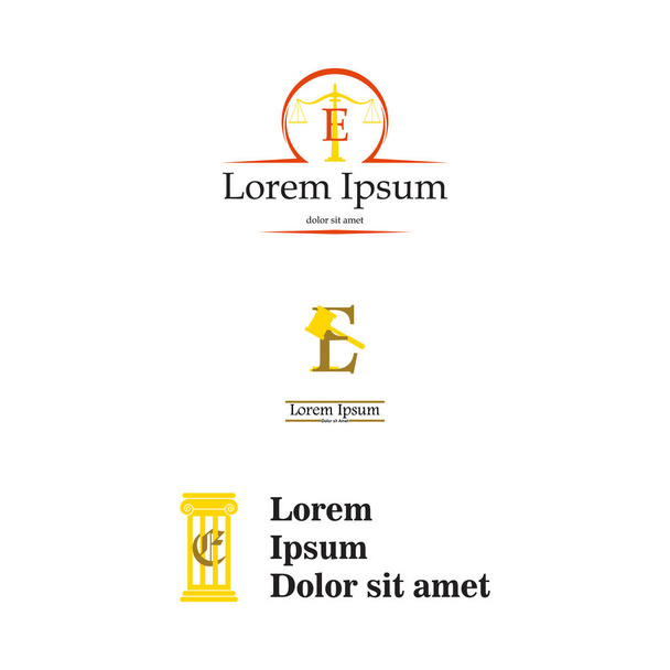 Письмо E право и логотип адвоката, элегантный дизайн адвокатской фирмы векторный логотип. Корпоратив, бренд, стиль
 - Вектор,изображение
