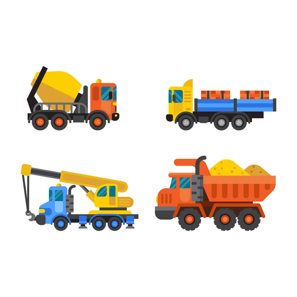 Tipper truck and construction crane industry vector illustration. - Vector, Image