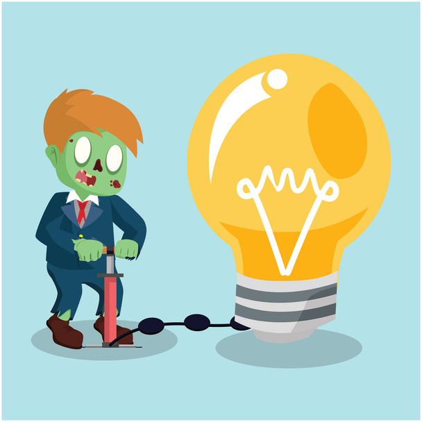 zombie businessman pumping bulb - Vector, Image