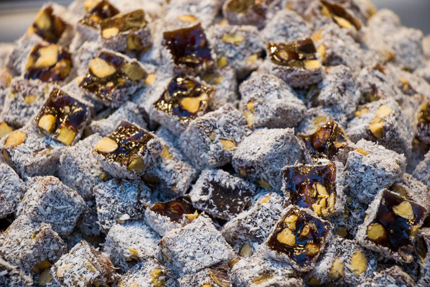 Different kinds of Turkish delight sweets at the Market - Photo, Image