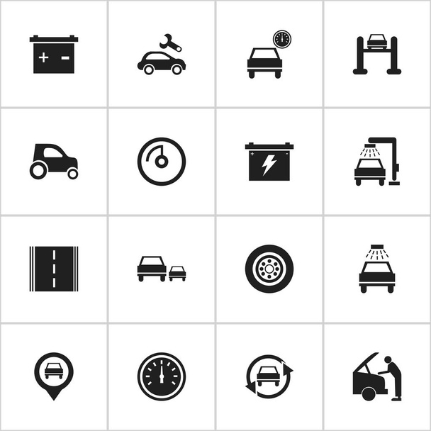 Set van 16 bewerkbare verkeer iconen. Bevat symbolen zoals Tire, Highway, Accumulator en meer. Kan worden gebruikt voor Web, Mobile, Ui en Infographic Design. - Vector, afbeelding