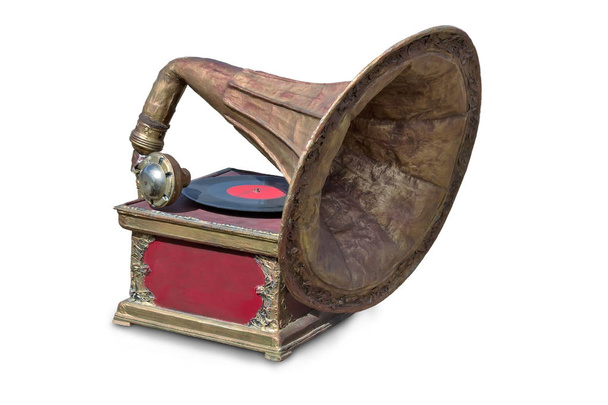 Vintage-Grammophon auf weißem Hintergrund.. - Foto, Bild