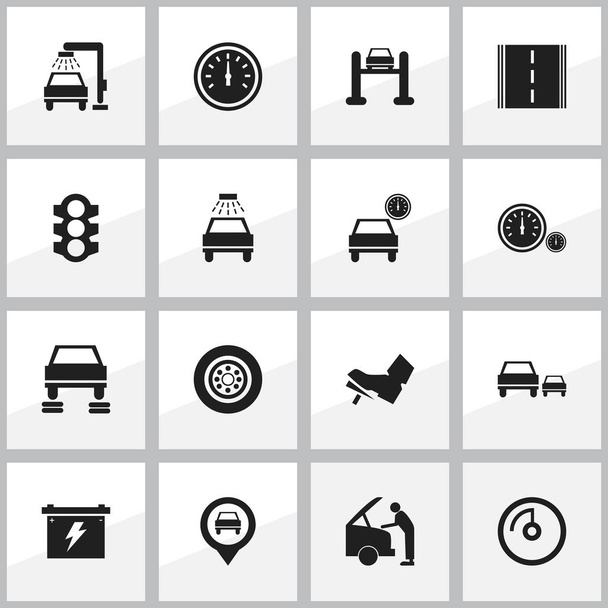 Set van 16 bewerkbare vervoer iconen. Bevat symbolen zoals Highway, pedaal, snelheid Display en meer. Kan worden gebruikt voor Web, Mobile, Ui en Infographic Design. - Vector, afbeelding