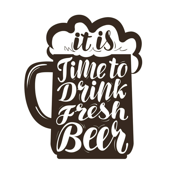 Beer, ale label. Lettering, calligraphy vector illustration. Drink, beverage symbol - Vektor, Bild