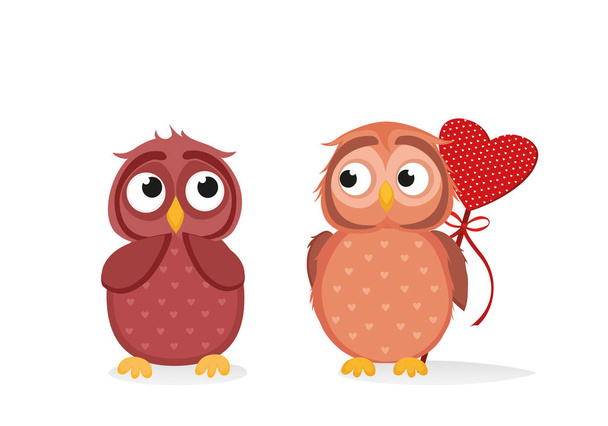 Owlet Cute boy wants to give heart to the Valentine's Day gift  - Vektor, kép