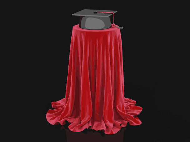 Graduation cap on table covered cloth. Image with clipping path - Vector, Image
