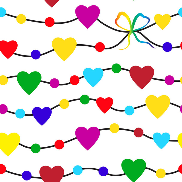 Rainbow seamless pattern with valentine hearts on white background - Vecteur, image