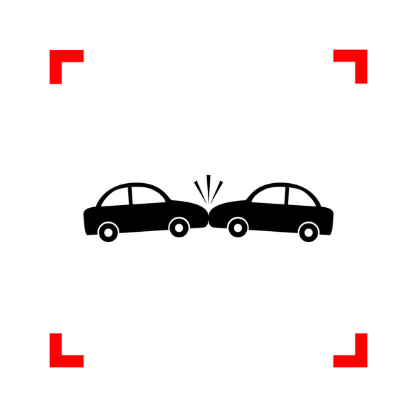 Crashed Cars sign. Black icon in focus corners on white backgrou - Vector, Image