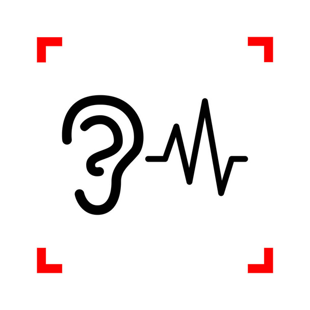 Ear hearing sound sign. Black icon in focus corners on white bac - Vector, Image