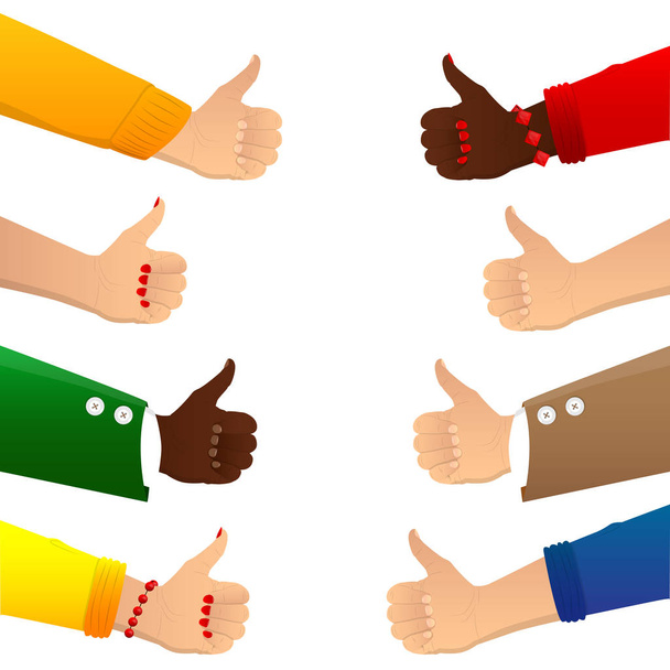 Vetor ilustrado banda desenhada multicultural grupo polegares para cima
. - Vetor, Imagem