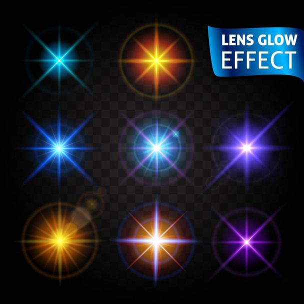 Glowing light glare, bright realistic lighting effects. Use design, glow for the New Year, Christmas and holidays. Vector illustration - Vector, Image