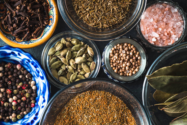 Set of different spices and salt close up - Fotografie, Obrázek