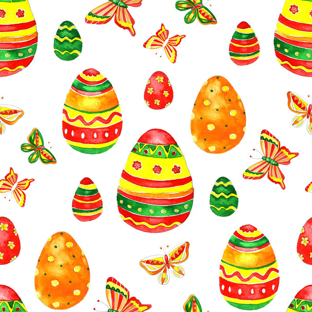 Naadloze Pasen patroon met eieren op witte achtergrond. - Foto, afbeelding